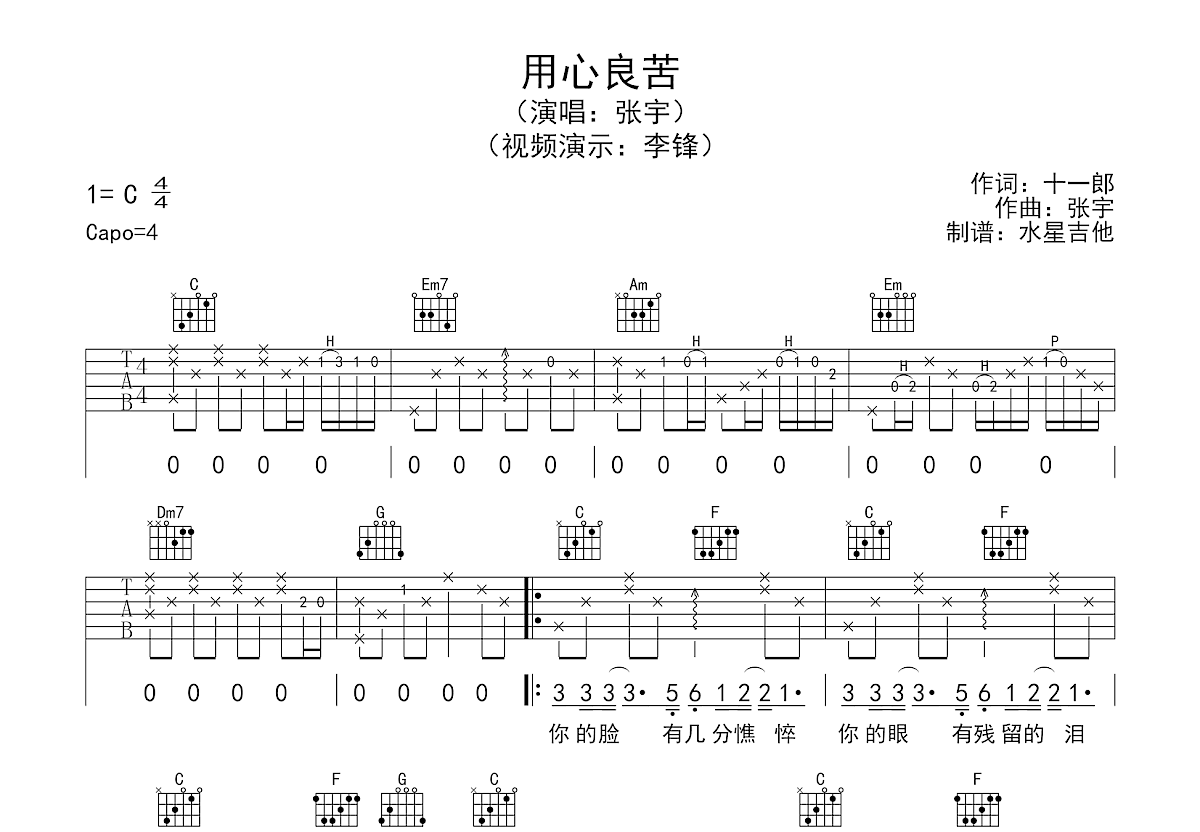 用心良苦吉他谱预览图