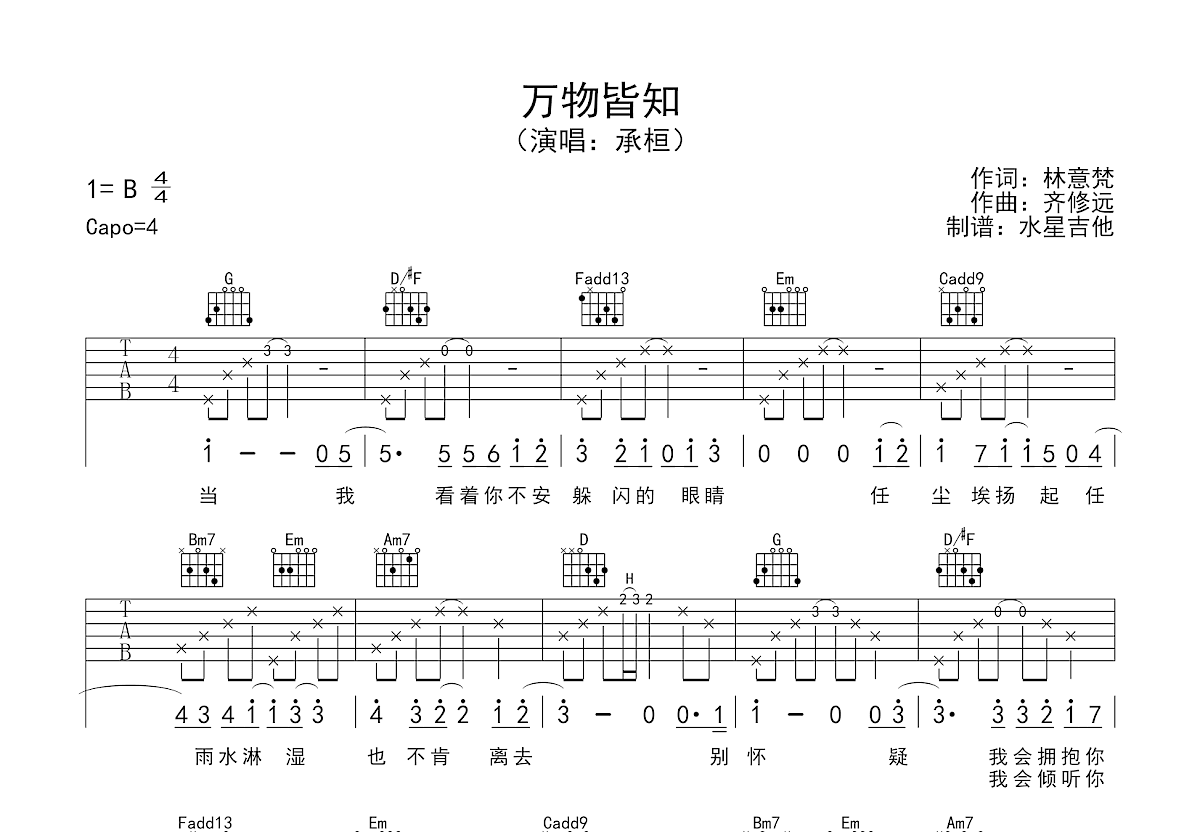 万物皆知吉他谱预览图