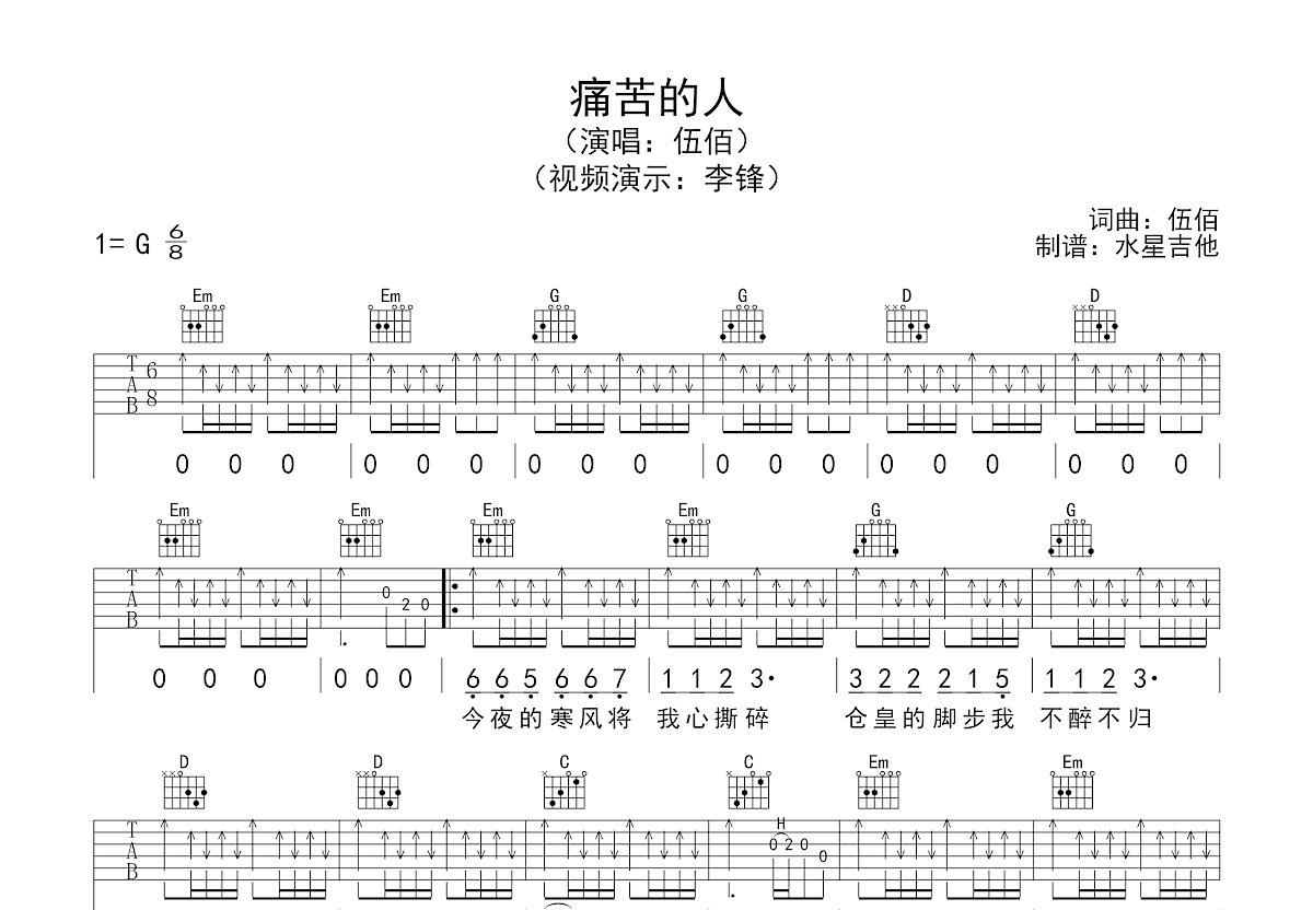 痛哭的人吉他谱预览图