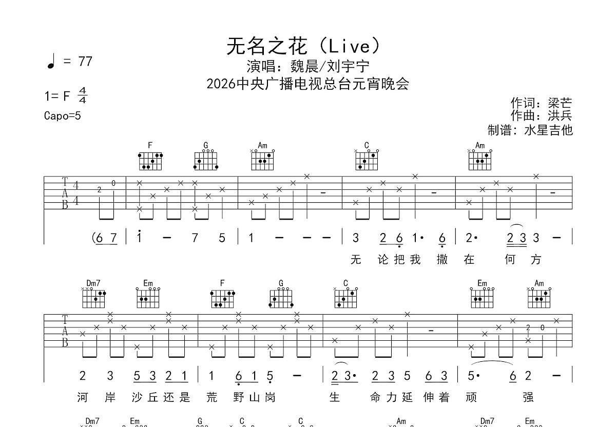 无名之花吉他谱预览图