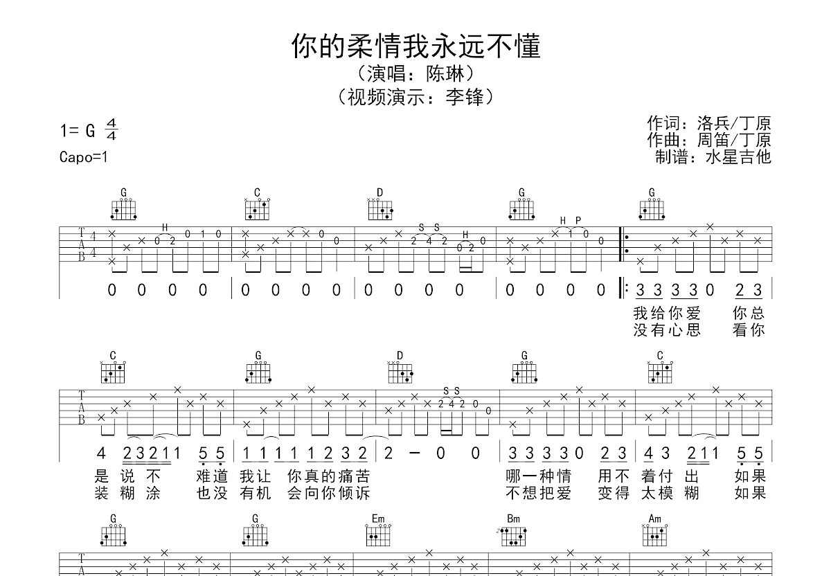 你的柔情我永远不懂吉他谱预览图