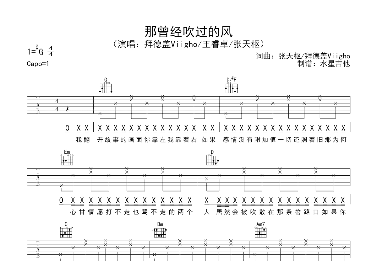那曾经吹过的风吉他谱预览图