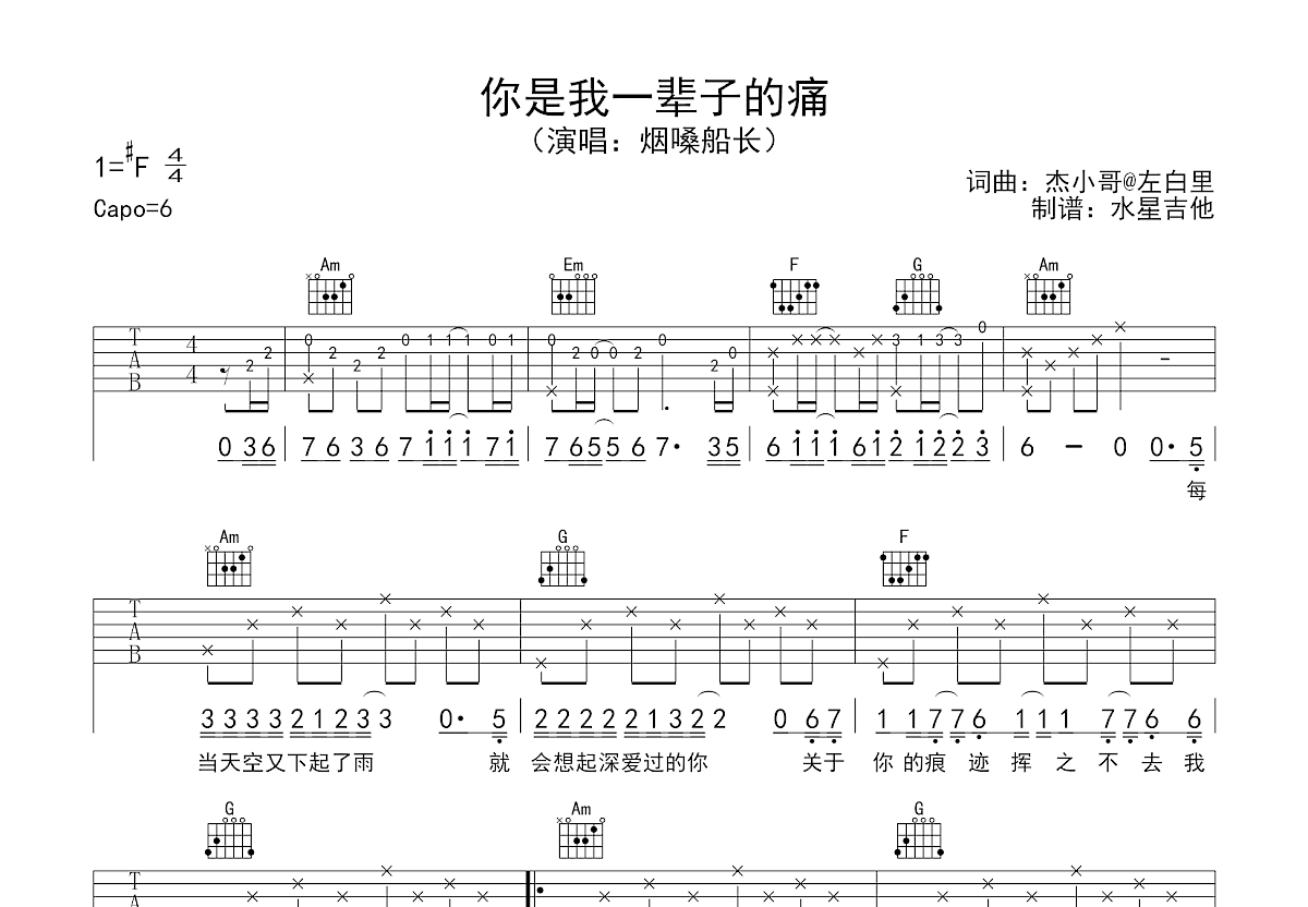 你是我一辈子的痛吉他谱预览图