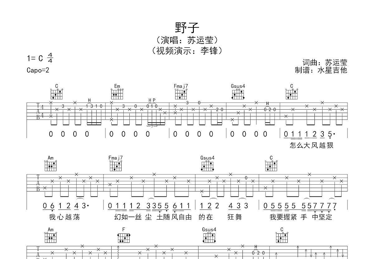 野子吉他谱预览图