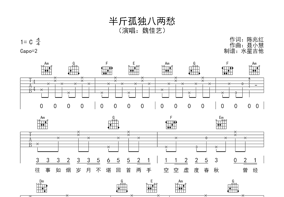 半斤孤独八两愁吉他谱预览图