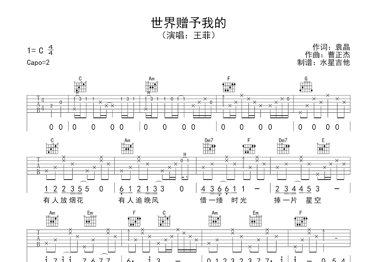 世界赠予我的吉他谱预览图