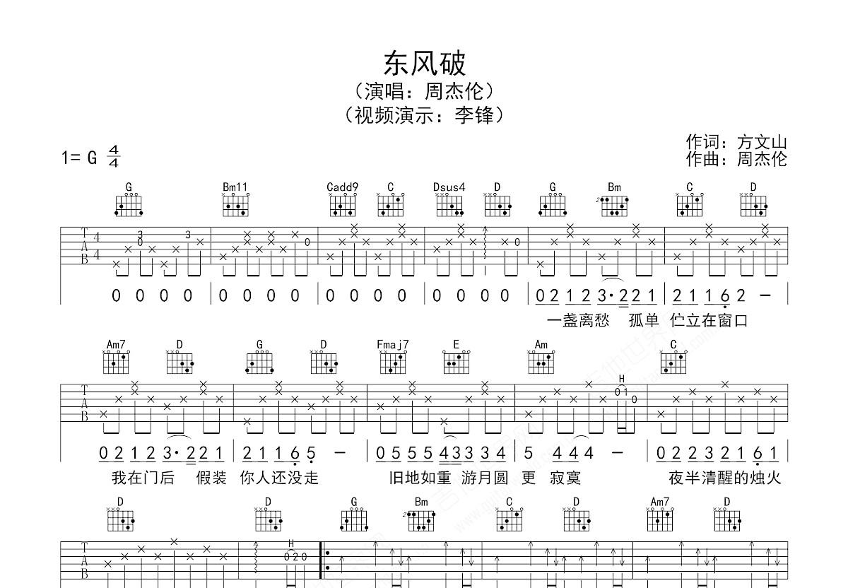 东风破吉他谱预览图