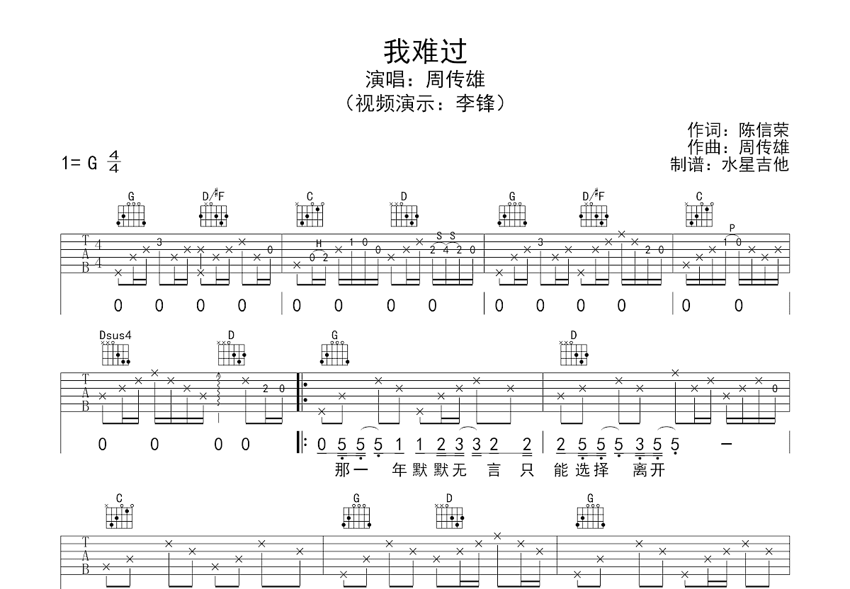 我难过吉他谱预览图