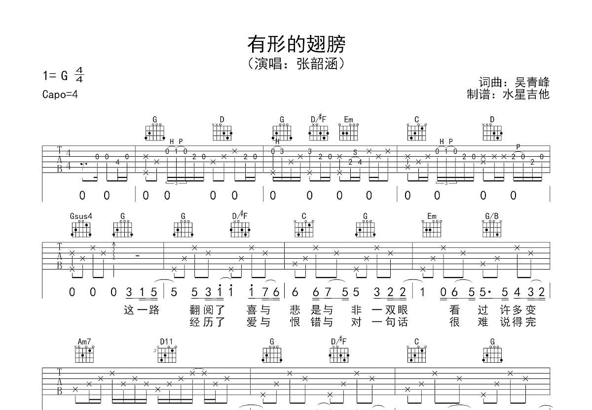 有形的翅膀吉他谱预览图