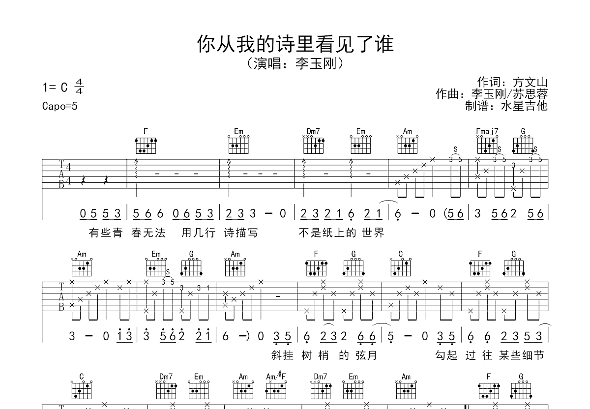 你从我的诗里看见了谁吉他谱预览图