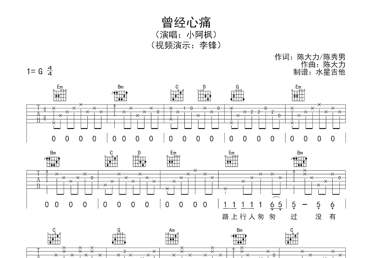 曾经心痛吉他谱预览图