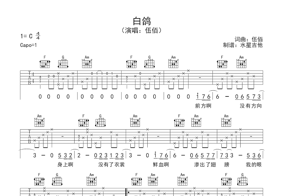 白鸽吉他谱预览图