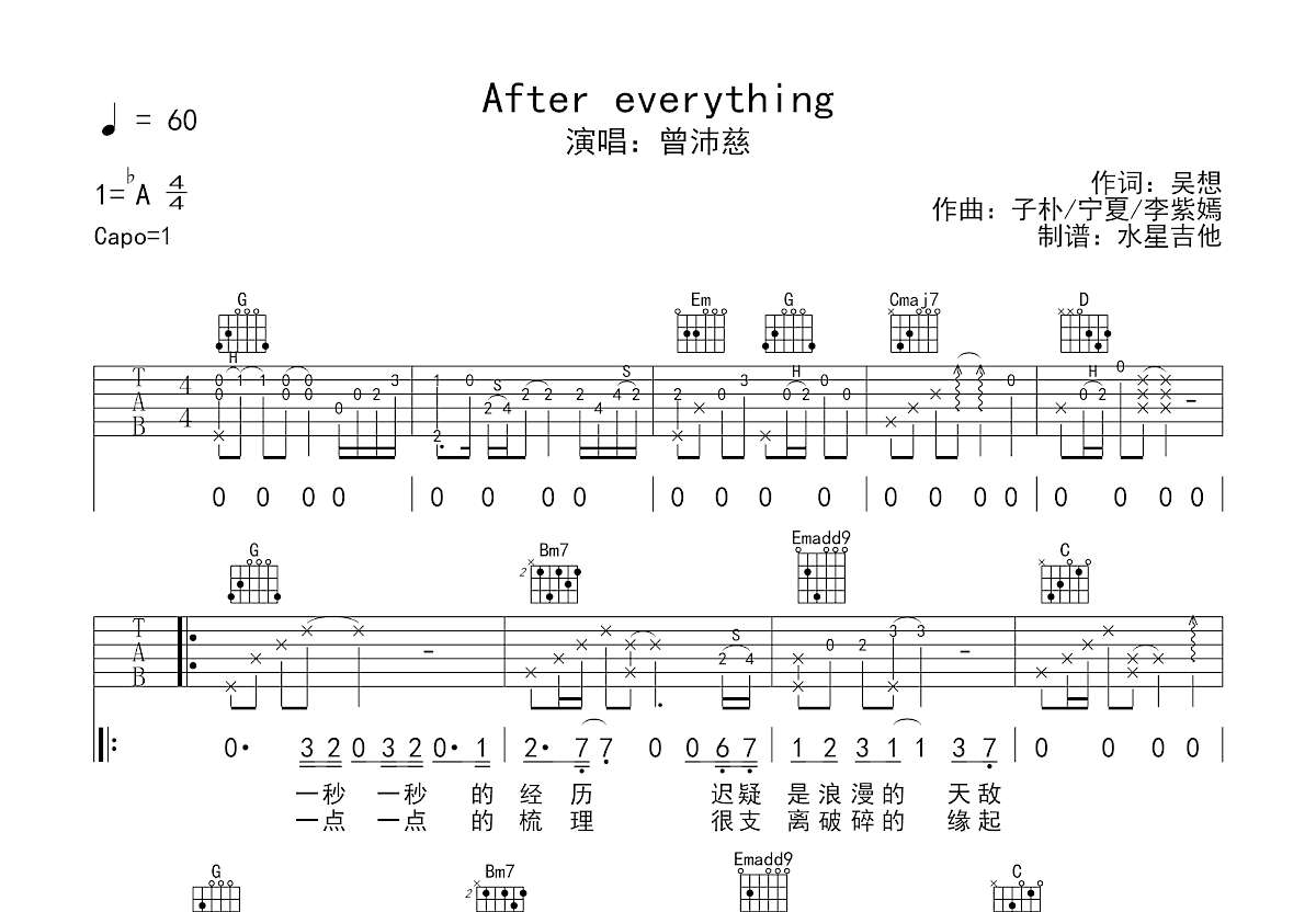 After everything吉他谱预览图