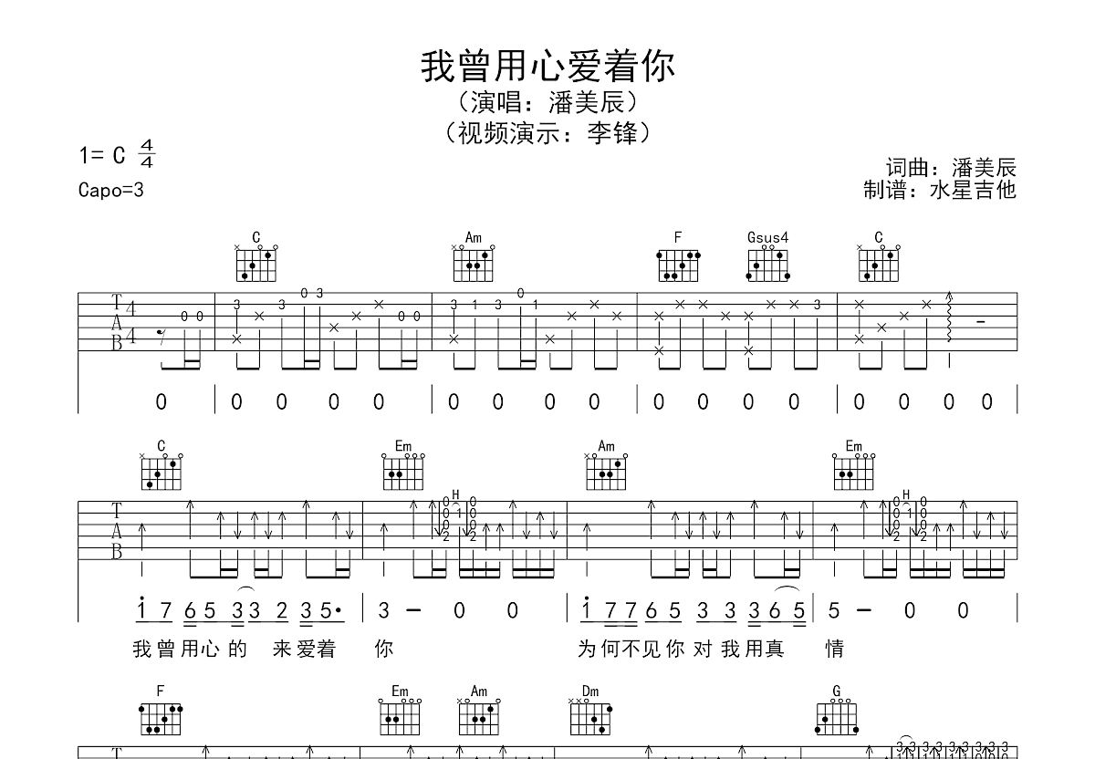 我曾用心爱着你吉他谱预览图