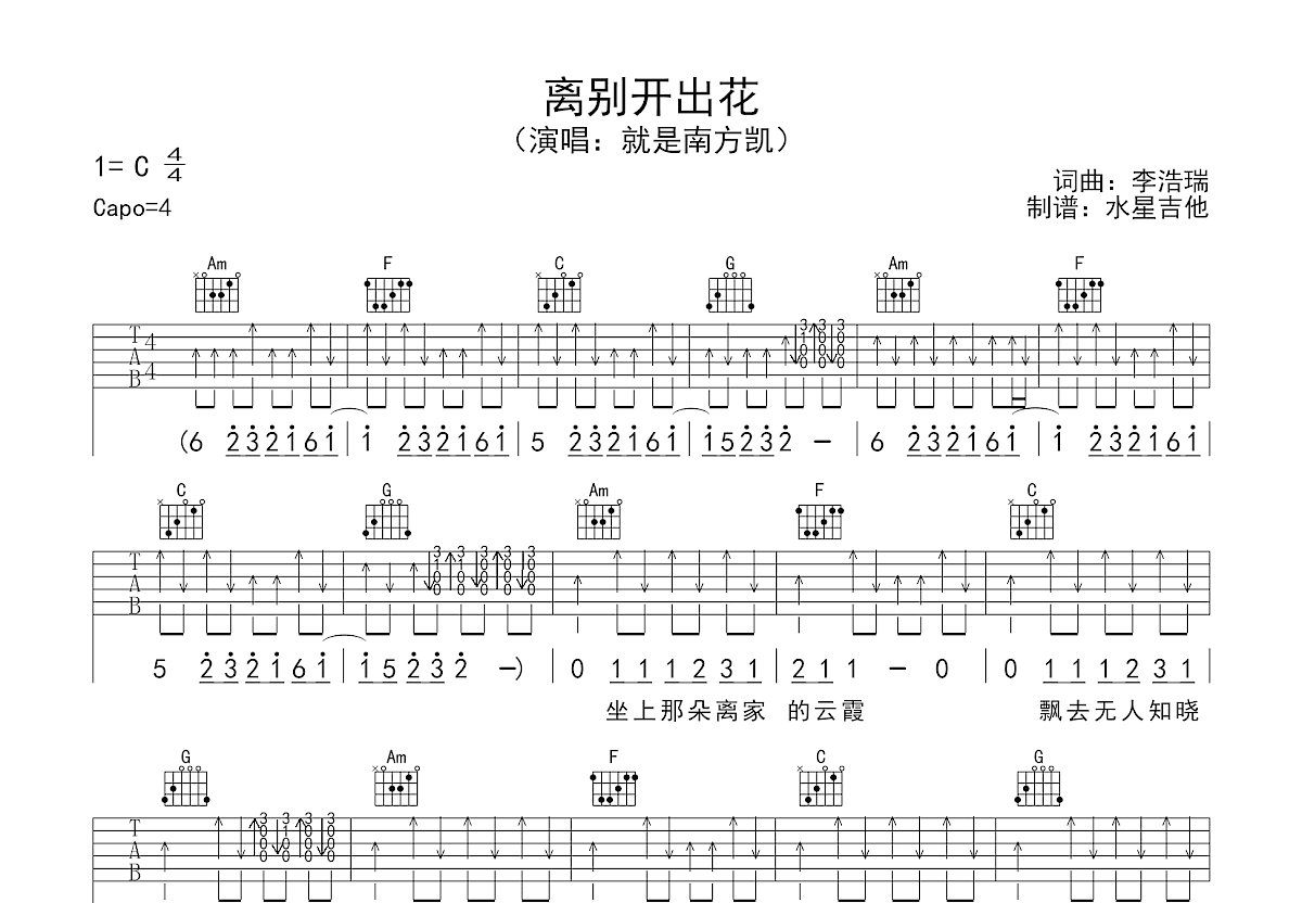 离别开出花吉他谱预览图