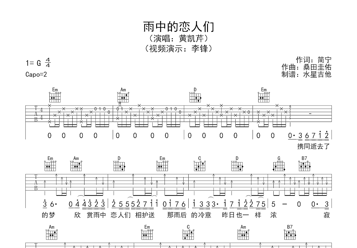 雨中的恋人们吉他谱预览图