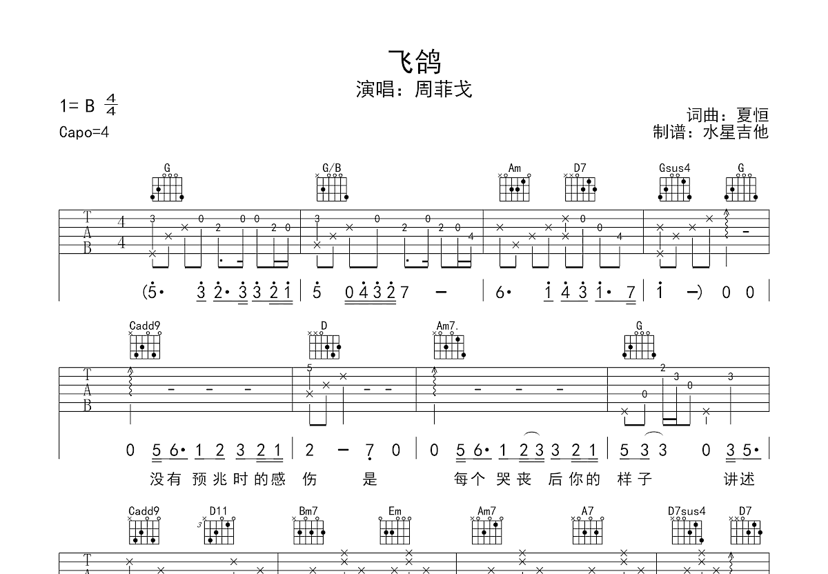 飞鸽吉他谱预览图
