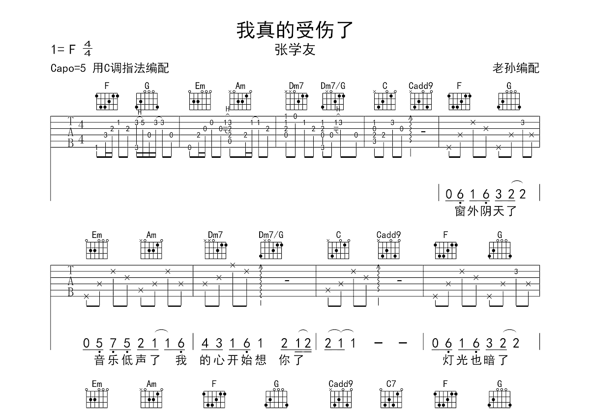 我真的受伤了吉他谱预览图