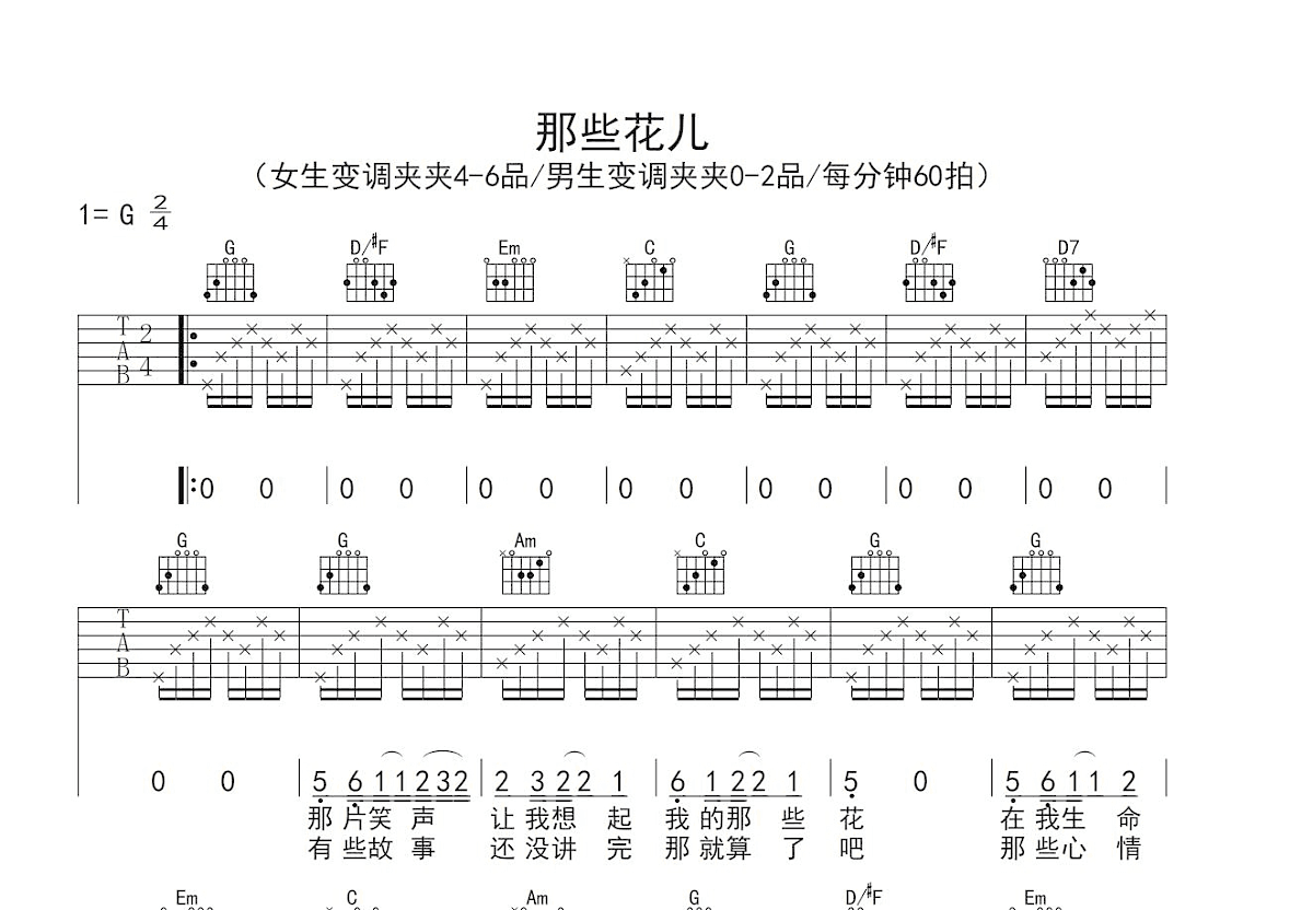 那些花儿吉他谱预览图