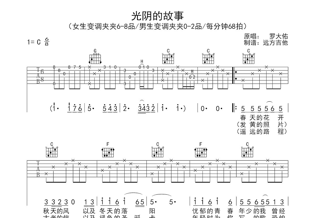 光阴的故事吉他谱预览图