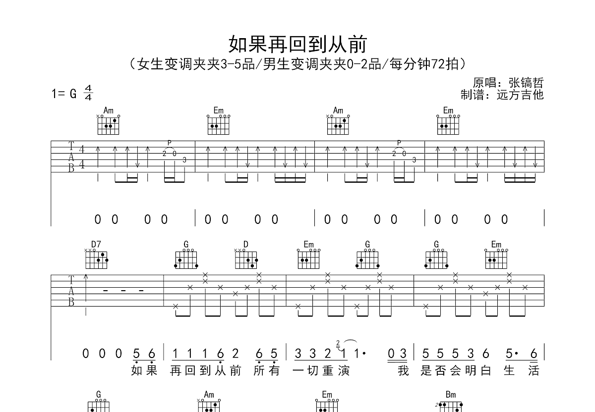 再回到从前吉他谱预览图