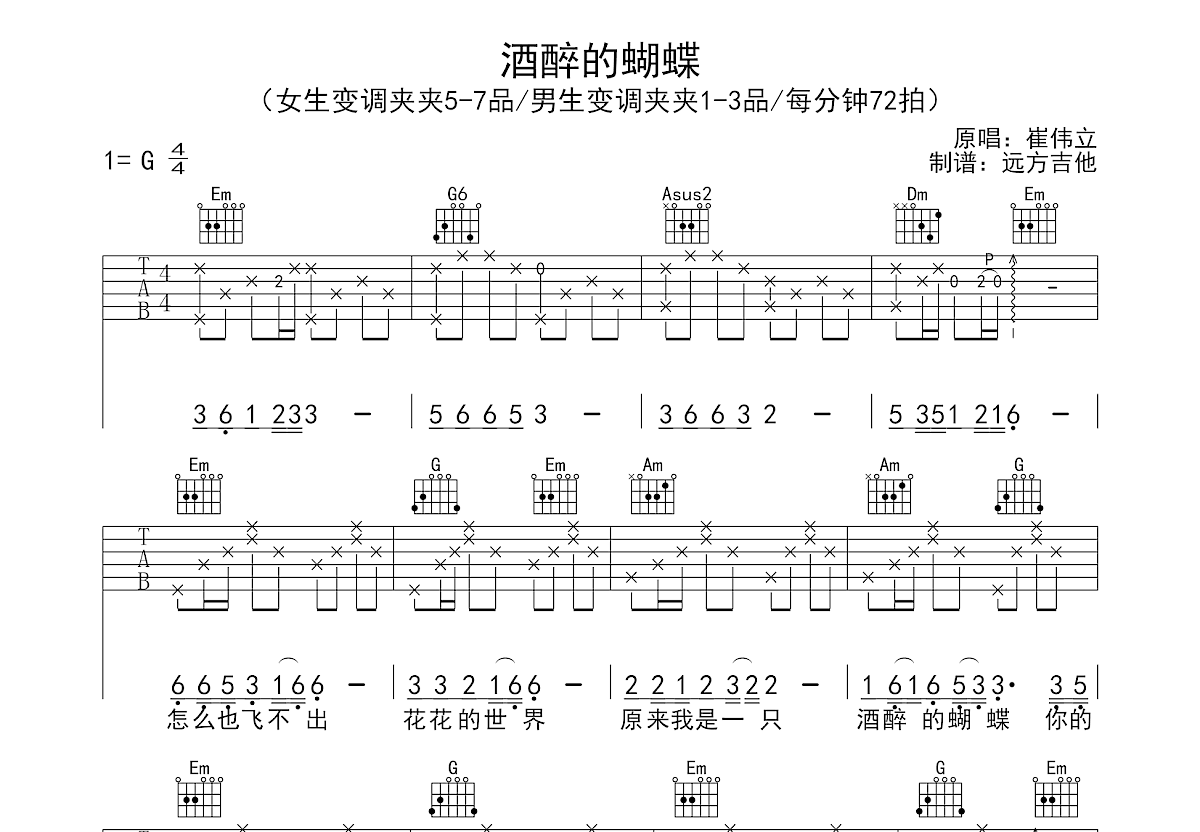 酒醉的蝴蝶吉他谱预览图