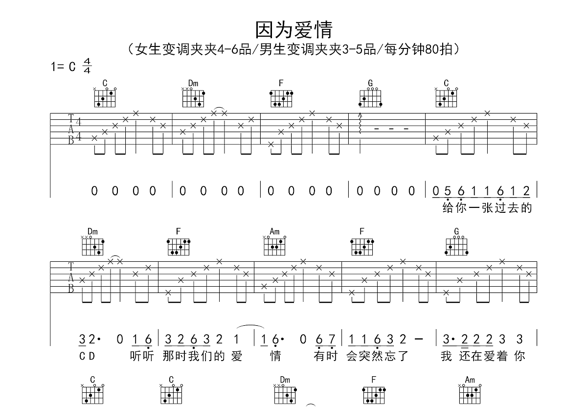 因为爱情吉他谱预览图