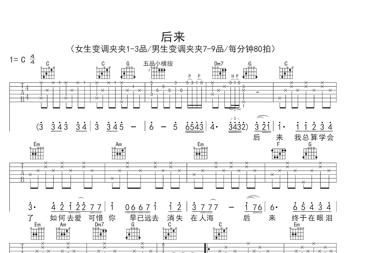 后来吉他谱_刘若英_C调弹唱