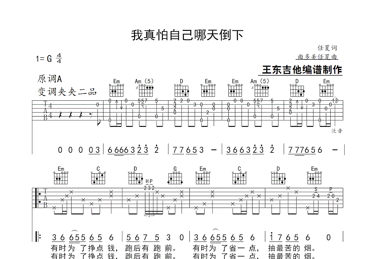 我真怕自己哪天倒下吉他谱预览图