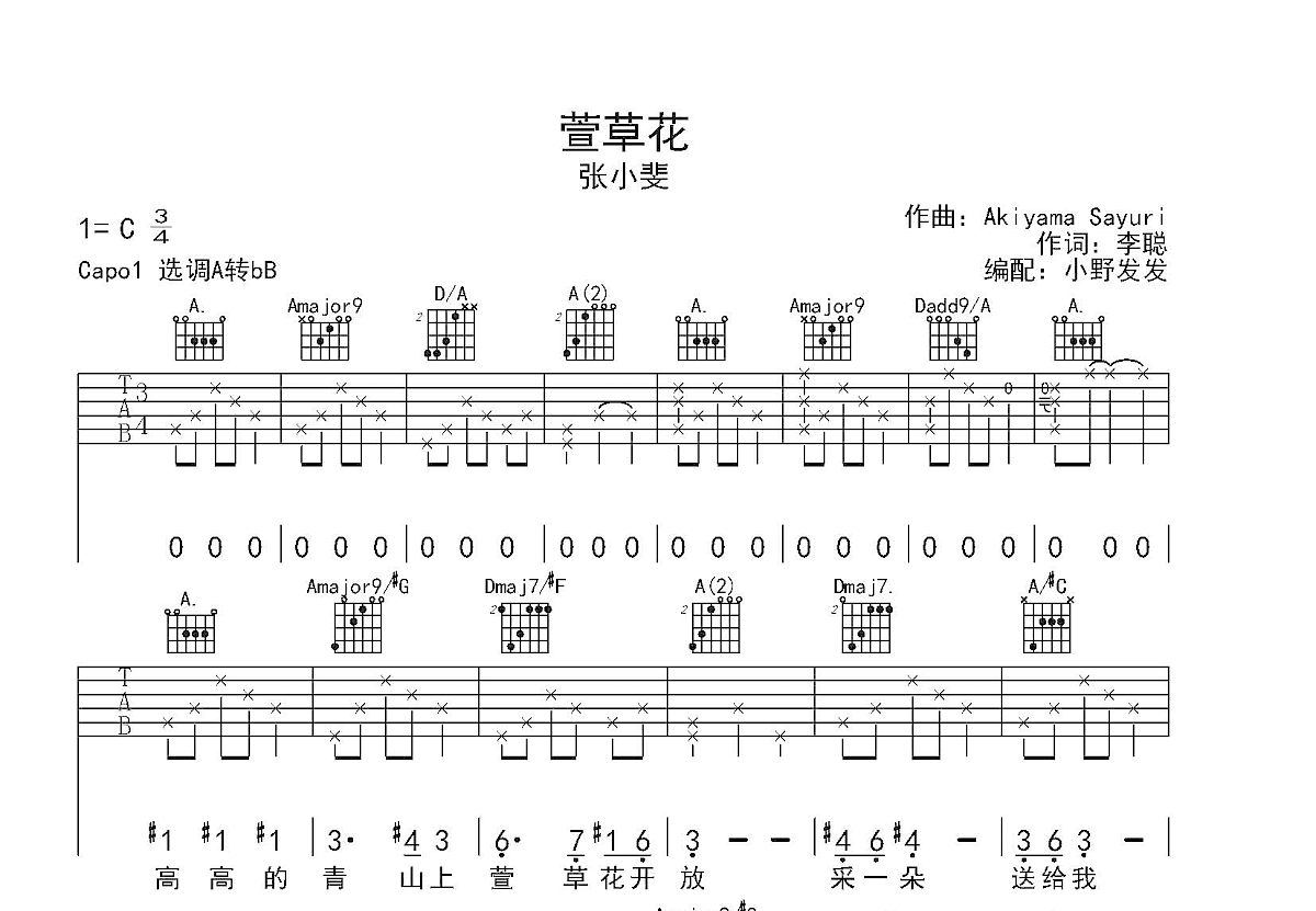 萱草花吉他谱预览图