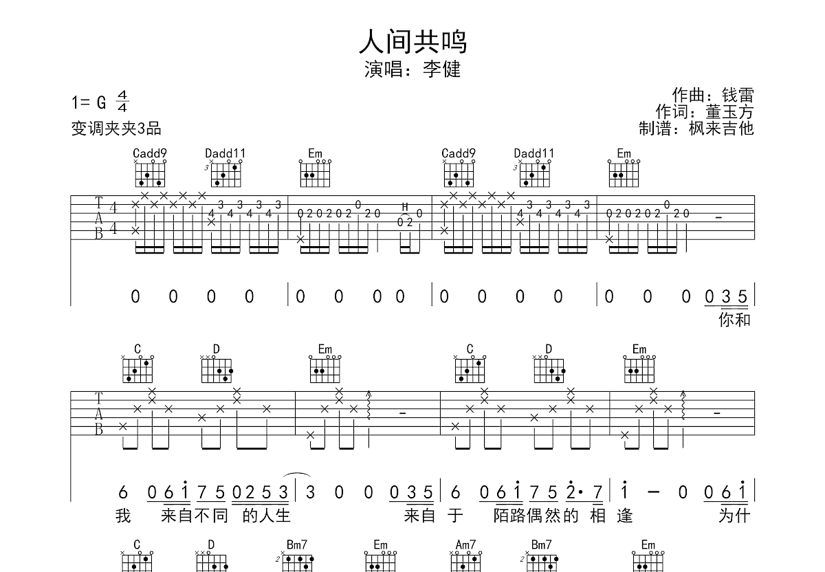 人间共鸣吉他谱预览图