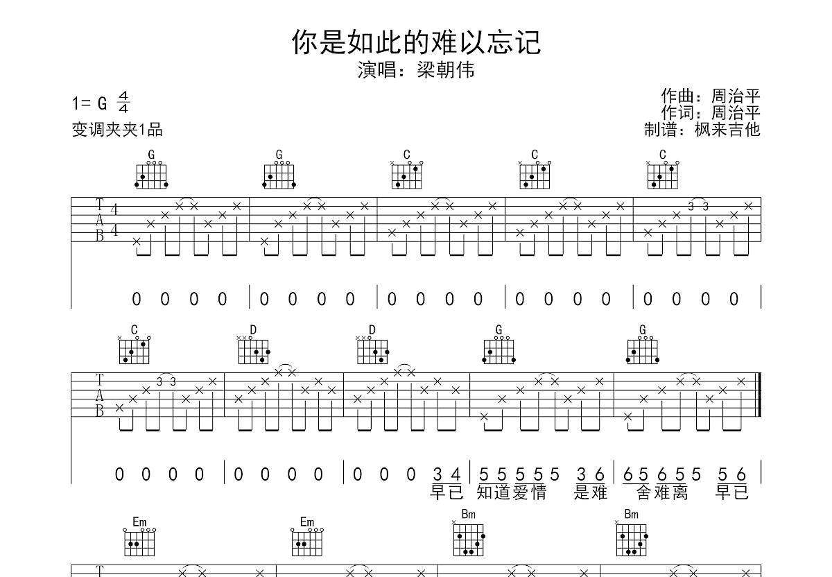 你是如此的难以忘记吉他谱预览图