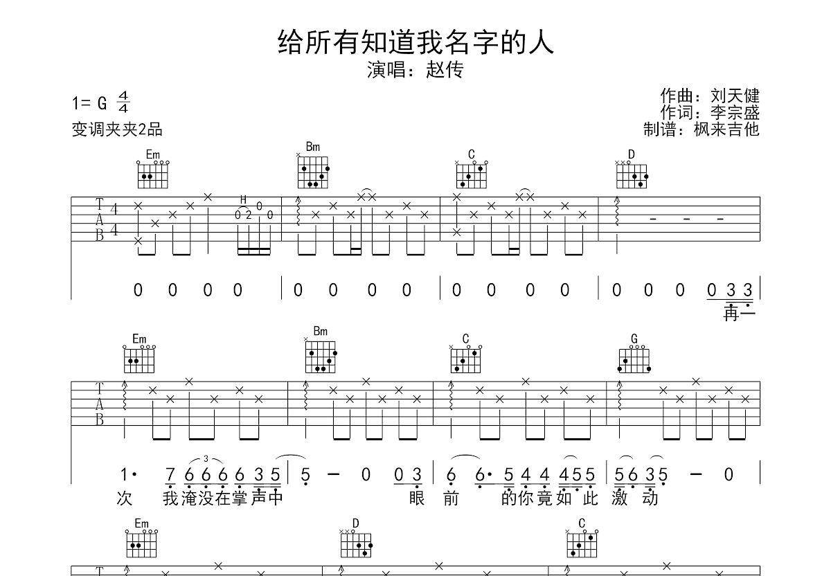 给所有知道我名字的人吉他谱预览图