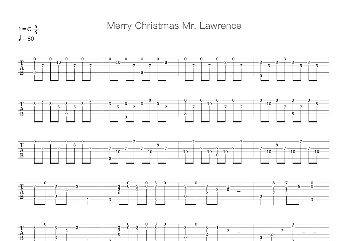 Merry Christmas Mr. Lawrence吉他谱_PEKOAPRI_C调指弹