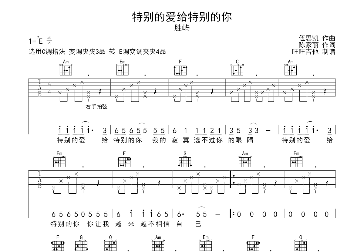 特别的爱给特别的你吉他谱预览图