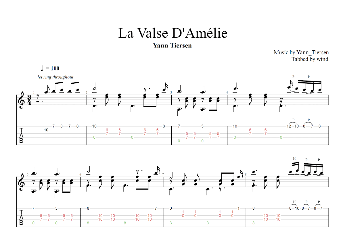 天使爱美丽吉他谱_Yann_Tiersen_C调古典