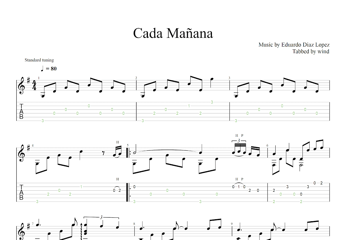 Cada Mañana吉他谱预览图