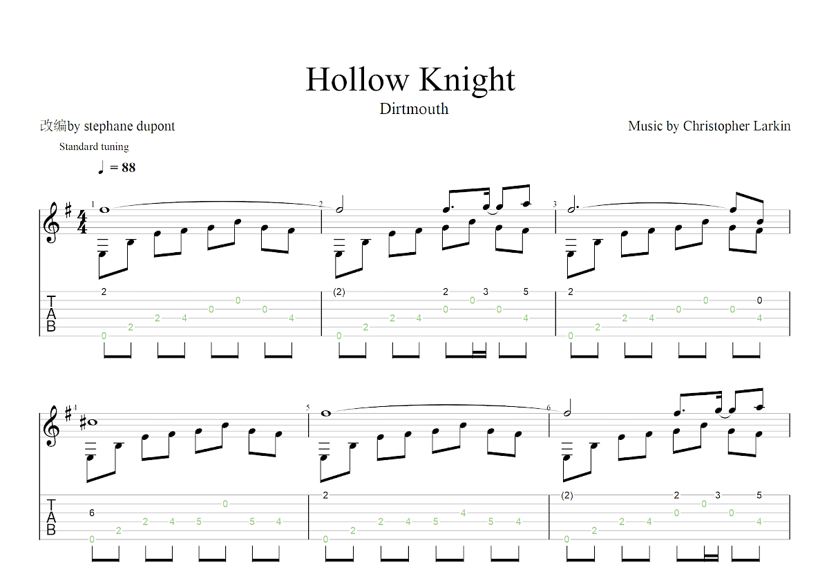 Dirtmouth吉他谱_Christopher Larkin_G调古典