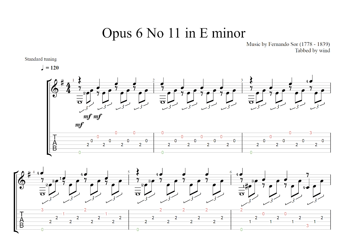 Opus 6 No 11 In E Minor吉他谱预览图