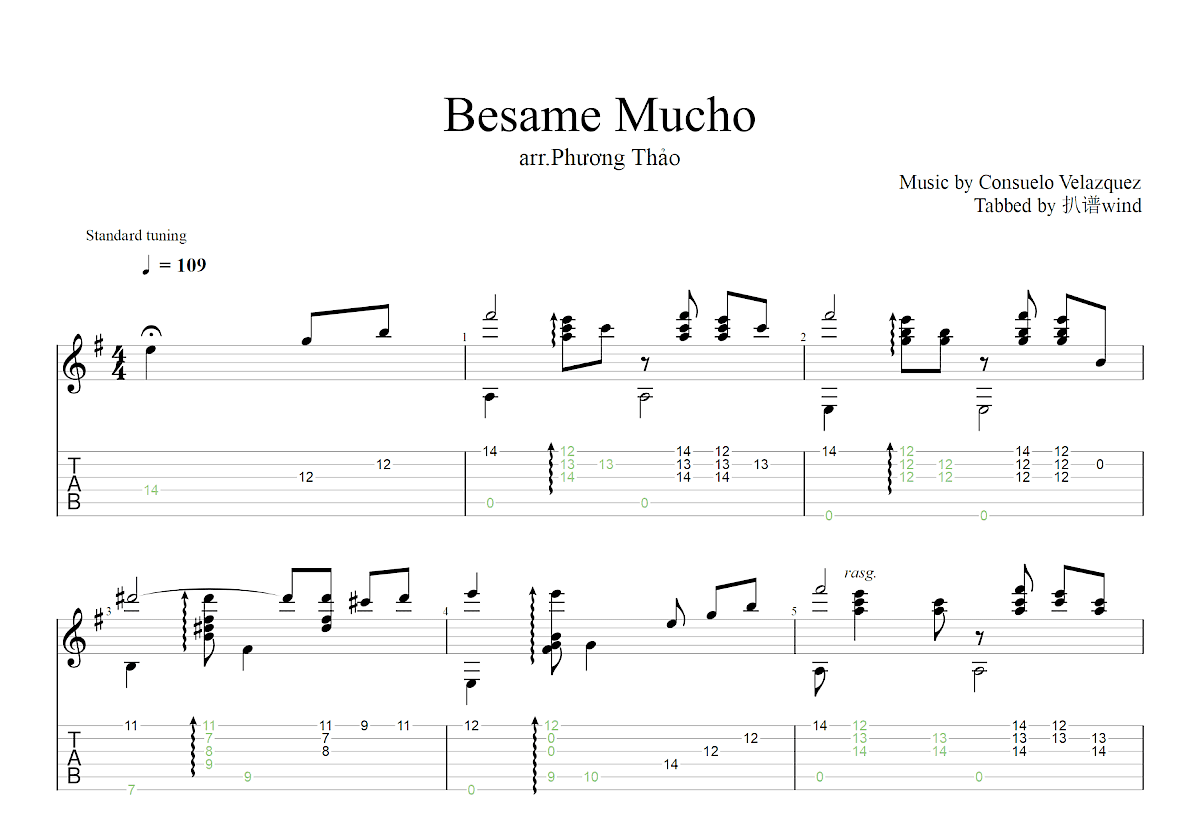 Besame Mucho吉他谱预览图