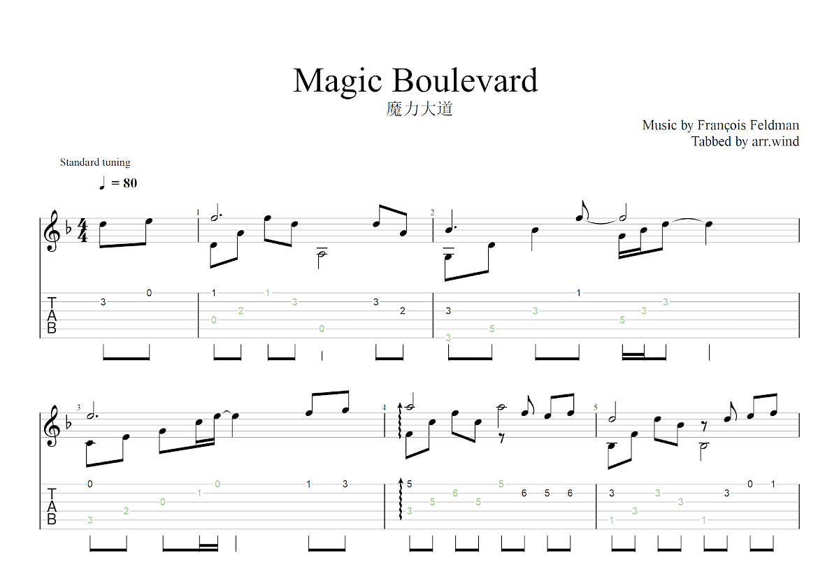 魔力大道吉他谱_François Feldman_F调古典