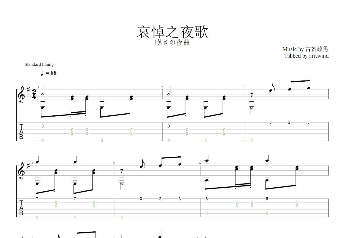 哀悼之夜歌吉他谱预览图