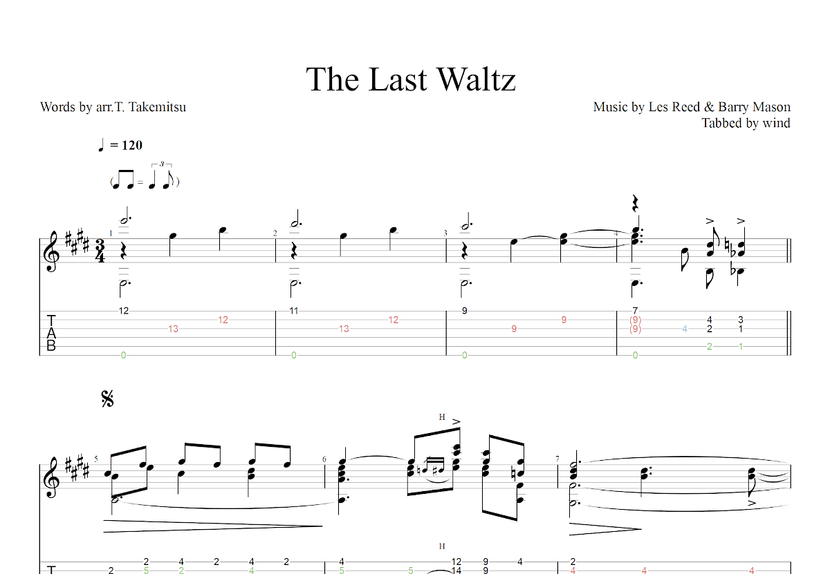 The Last Waltz吉他谱_Les Reed,Barry Mason_E调古典