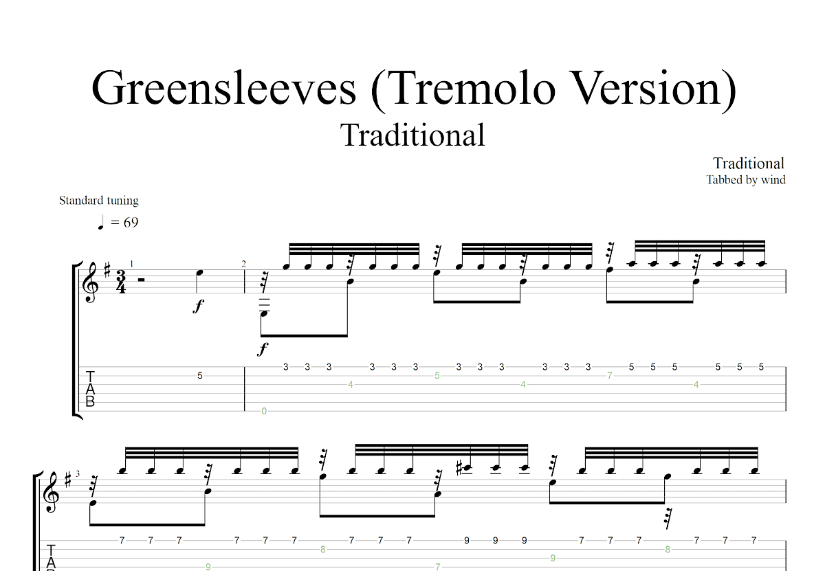 绿袖子吉他谱预览图