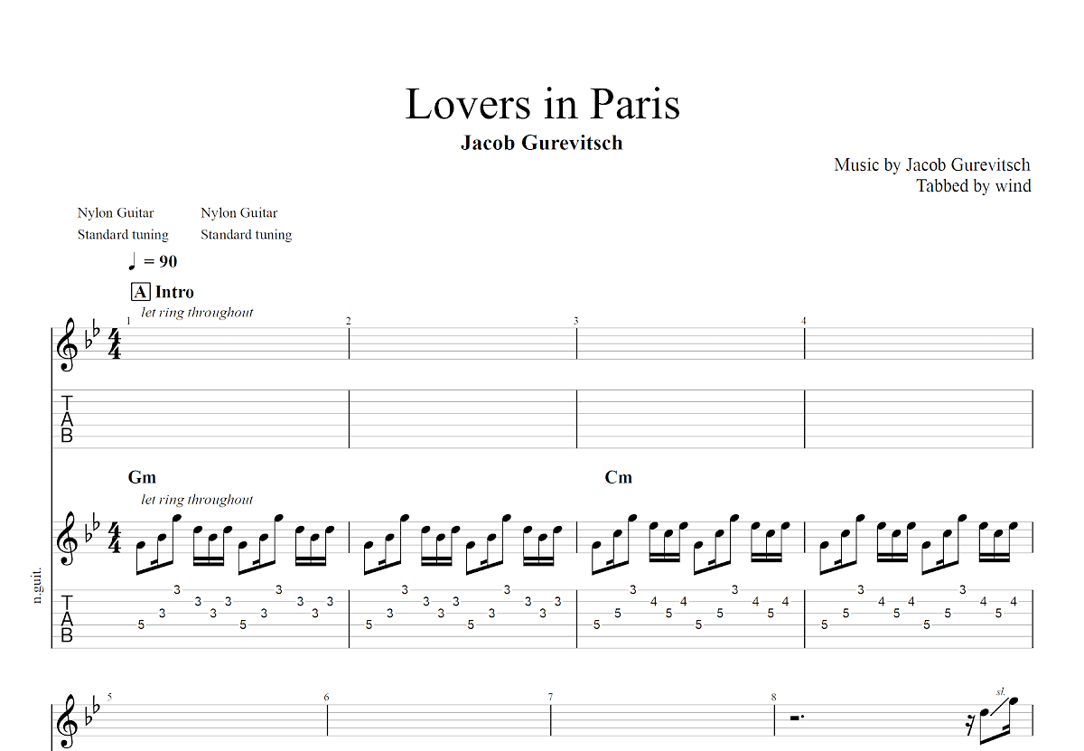 Lovers in Paris吉他谱_Jacob Gurevitsch_降B双吉他独奏
