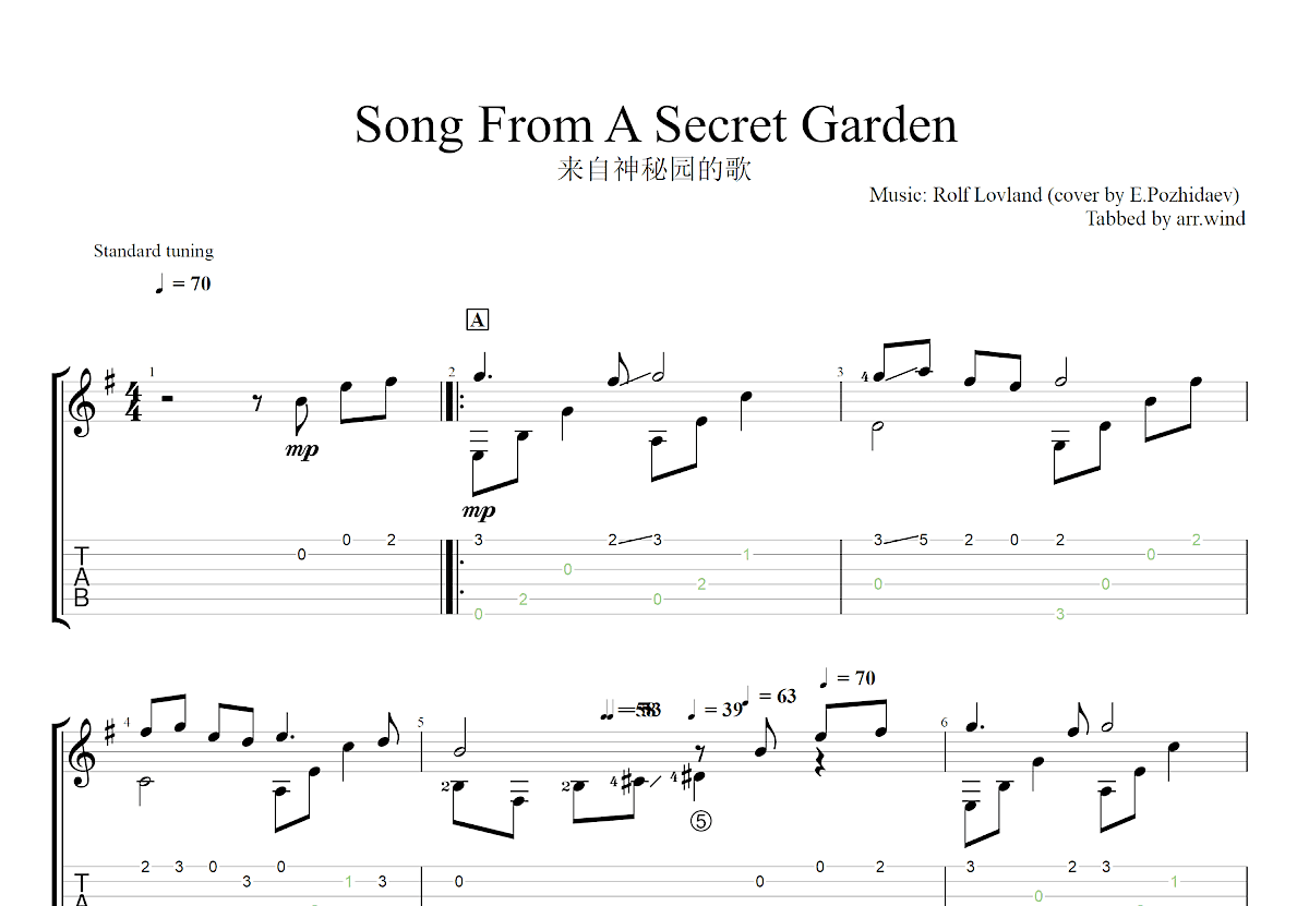 来自神秘园的歌吉他谱预览图
