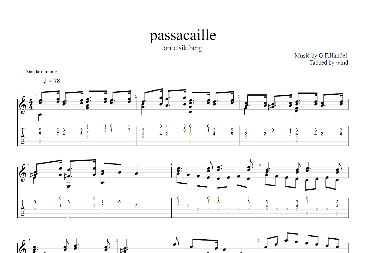 passacaille吉他谱_G.F.Händel_C调古典