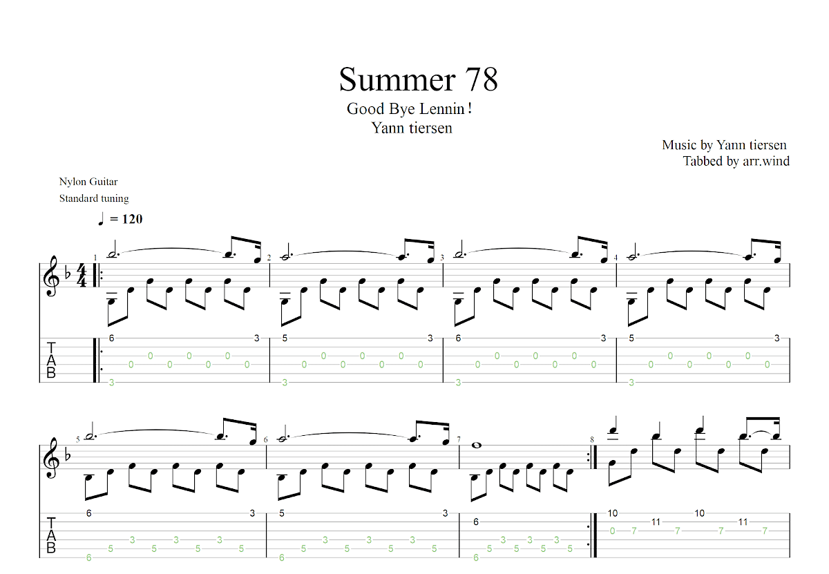 Summer 78吉他谱_Yann tiersen_F调古典