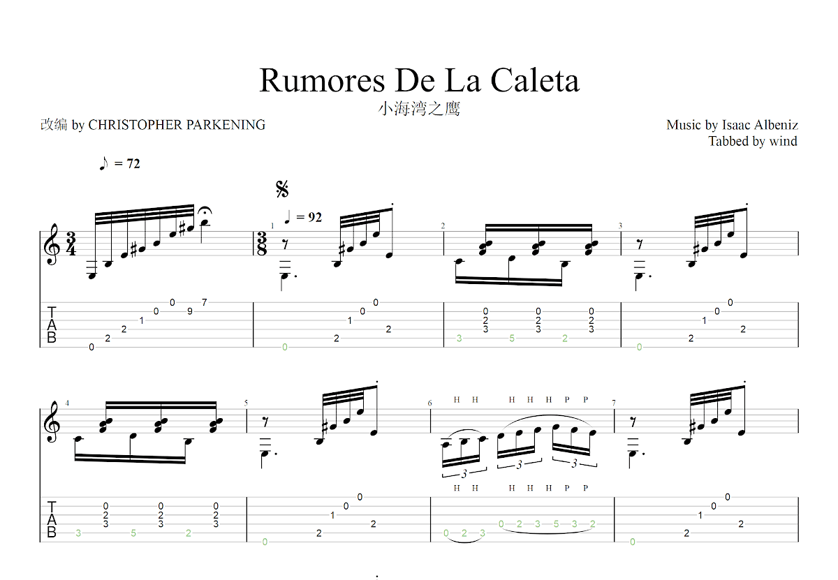Rumores De La Caleta吉他谱预览图