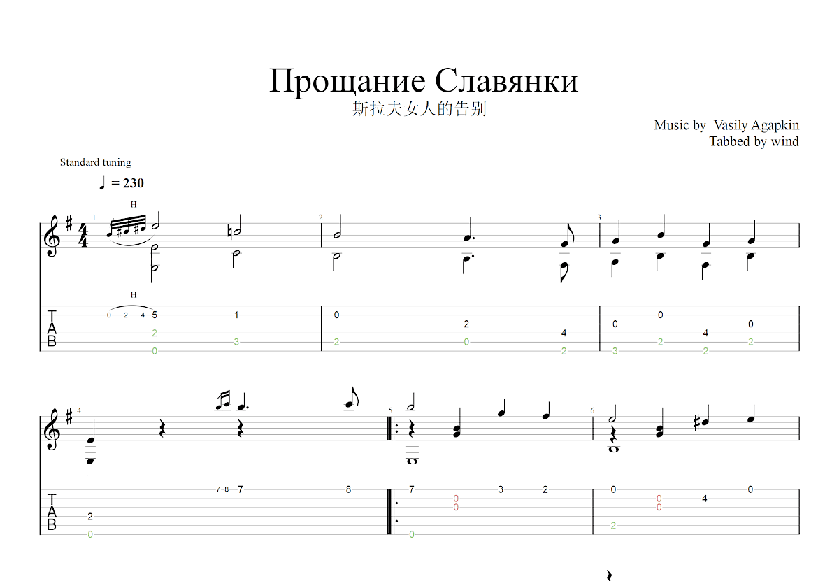斯拉夫女人的告别吉他谱_瓦西里·伊凡诺维奇·阿伽普庚_C调古典